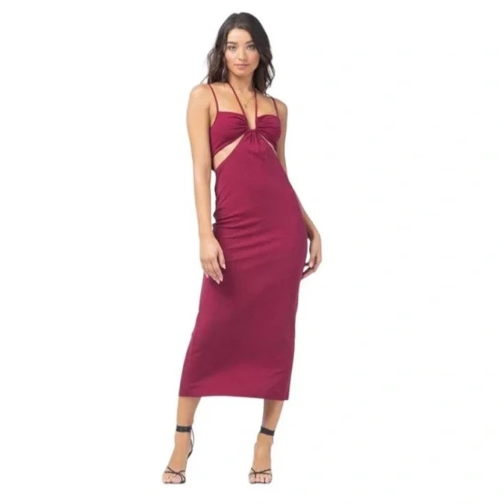 NWOT NEW LSPACE X Revolve Naomi Cutout Midi Dress Red Wine Size Large
